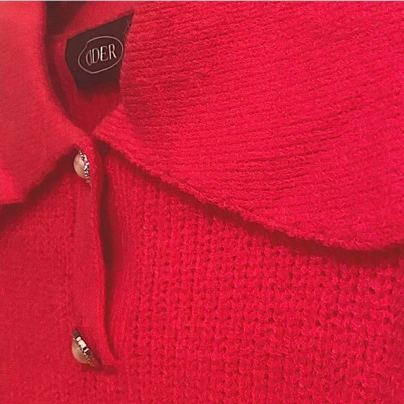 Cider hot pink oversized collar cropped short sleeve sweater - Picture 2 of 5